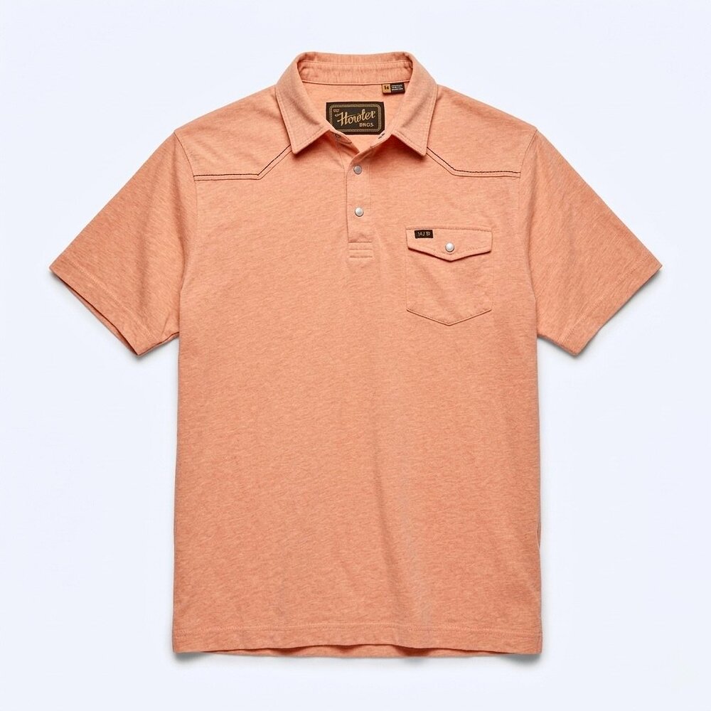 Howler Brothers H Bar B Snap Polo Shirt Peach Western Yoke Mens M